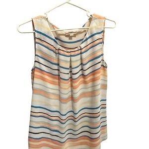 LOFT Orange and Blue Pleated Blouse